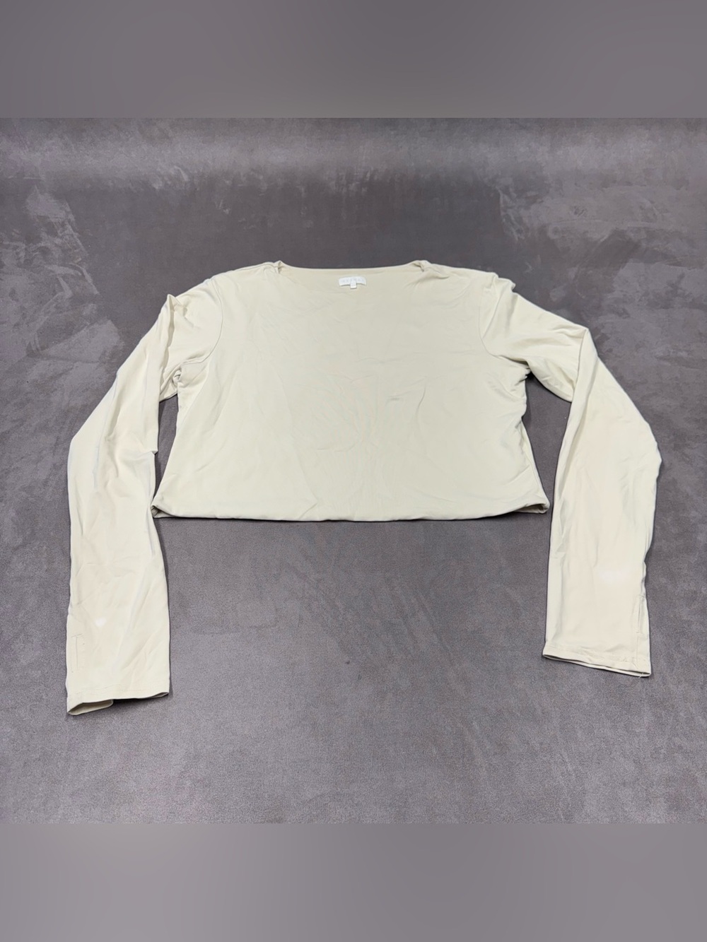 Meshki Cropped Long Sleeve Top in Light Beige round neck women’s 3xl plus size